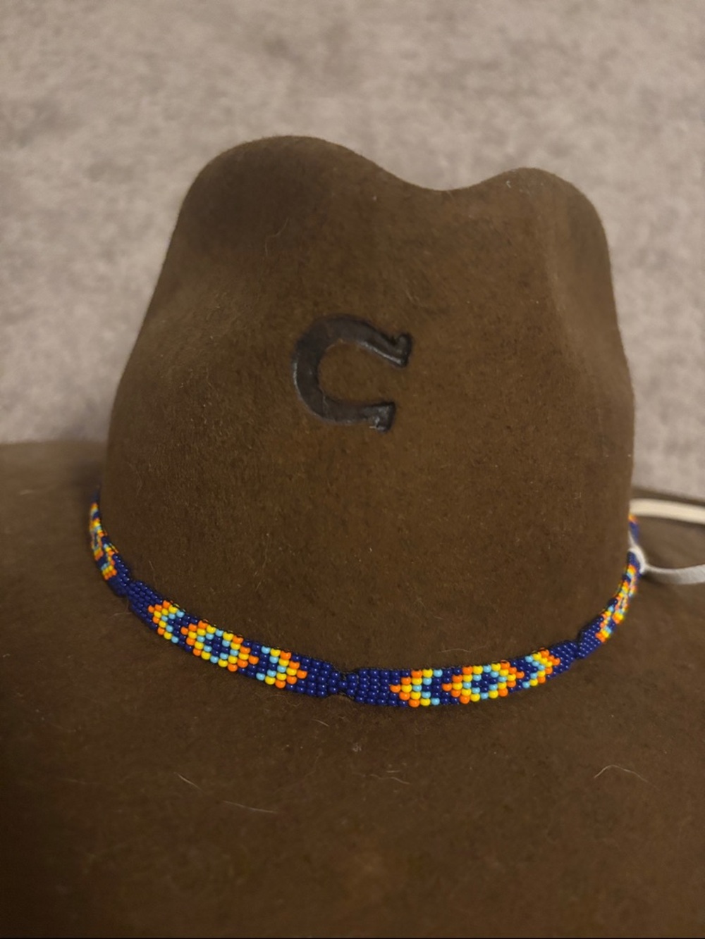 Brown Felt Cowboy Hat with Beaded Accent - Picture 3 of 4